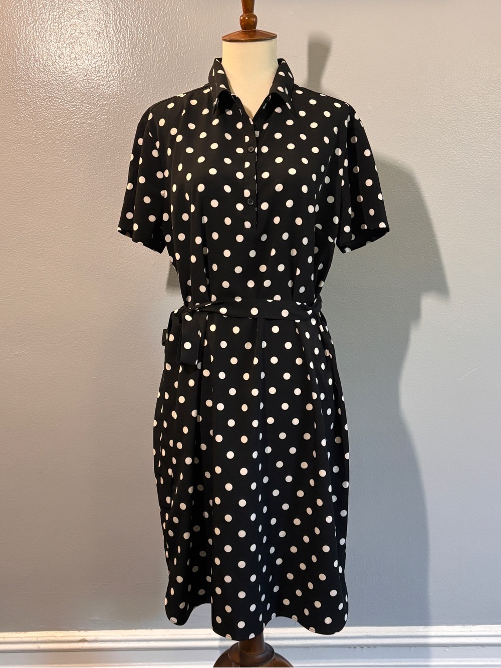 Ann Taylor Black and White Polka Dot Shirt  Dress